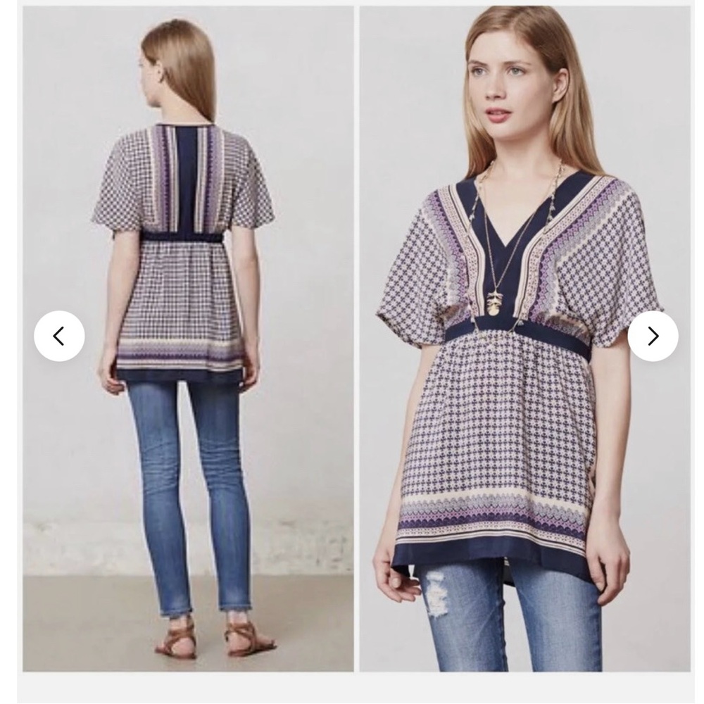 Meadow Rue Elegant Navy and Cream Patterned Tunic